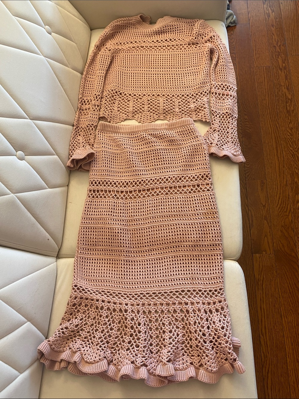 Women's Crochet Maxi Skirt in Dusty Pink